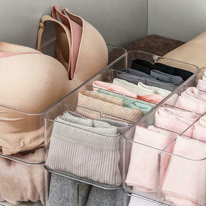 Closet For Socks Holder 4 Compartments Stackable Plastic Storage Clothes X2V5