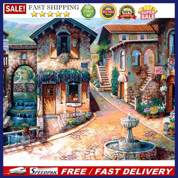 Handpainted DIY Beautiful Town Oil Paint by Numbers Kit Pictures Wall Craft