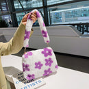 Fashion Flower Print Shoulder Bag Women Winter Plush Small Handbag (Purple)