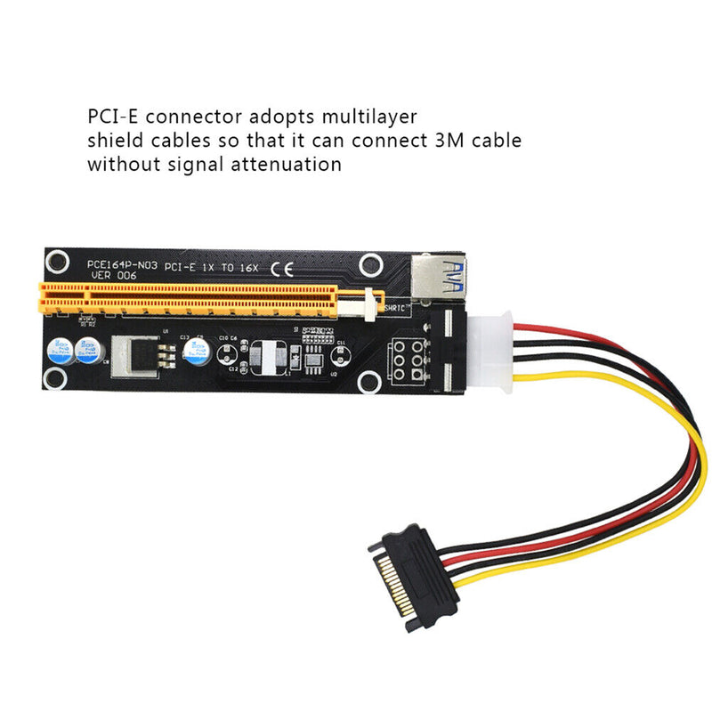 Mining PCIe Riser VER006 PCI-E 1x to 16x Adapter Extender 15-Pin to 4-Pin Power