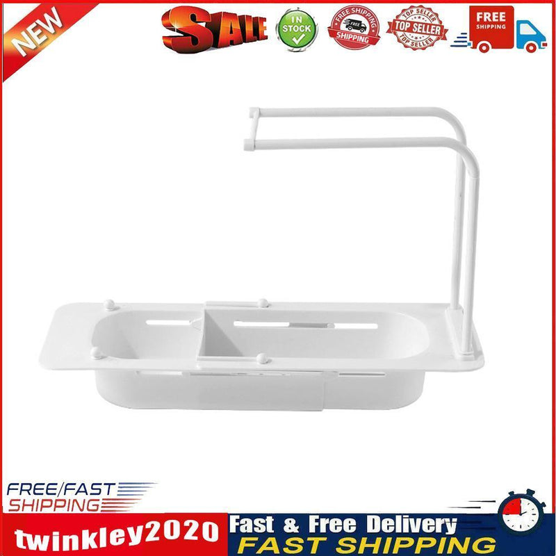 Telescopic Kitchen Sink Shelf Organizer Soap Sponge Holder Rack (White) Newly