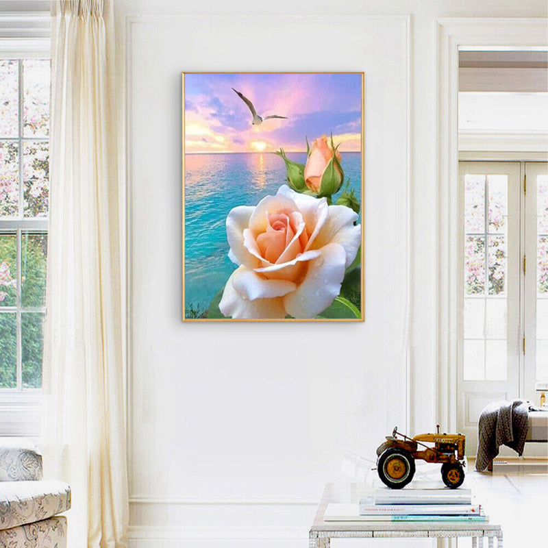 5D Drawing Picture Kit DIY Room Full Round Drill Flowers on Sea Diamond Painting