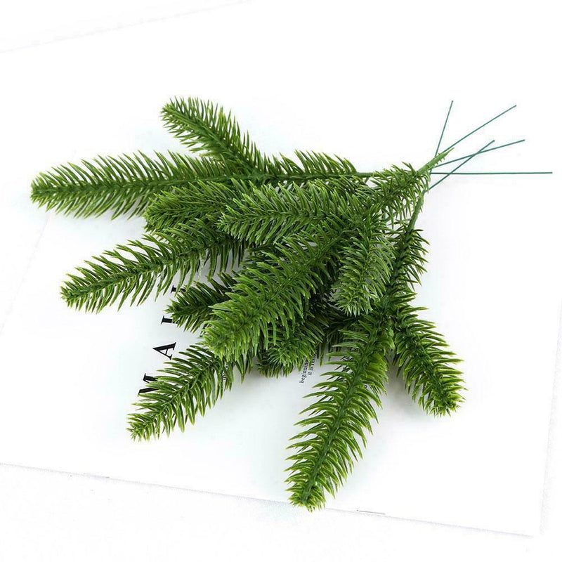 Artificial Flowers Christmas Pine Branches Plastic Leaves Decors Party Tree P7X9
