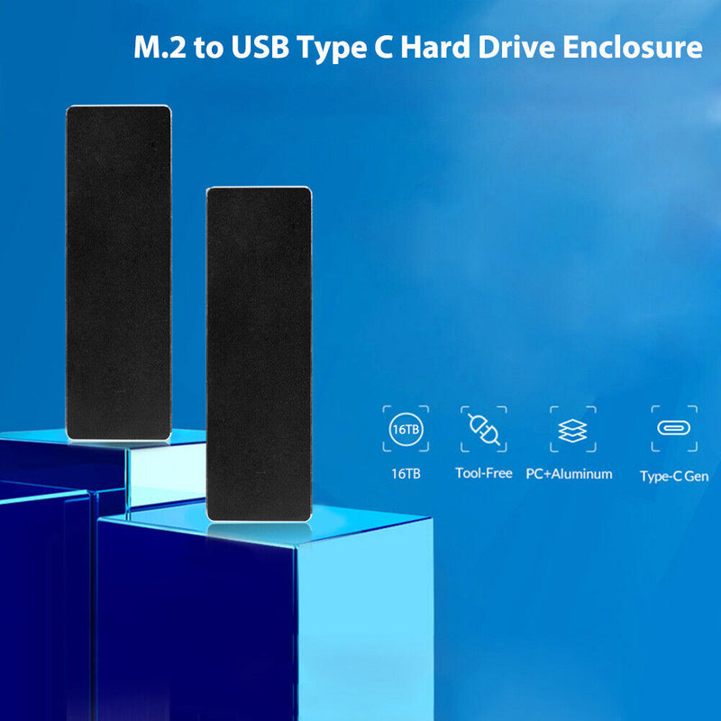 M2 SSD Case Enclosure Disk Box M.2 to USB 3.1 Adapter (C-A Cable)(Black)