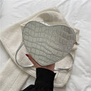 Fashion Heart-shaped Crossbody Bag Leather Women Stone Pattern Purse Handbags