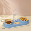 Cats Dogs Double Bowl Auto Feeder Water Dispenser Food Container (Blue) Newly