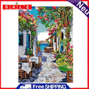 2 Beaches DIY Full Embroidery Flower Street Handmade Printed Cross Stitch Kit