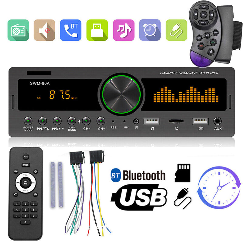 SWM-80A Car Radio BT TF USB AUX Locator Head Unit + Steering Wheel Remote Newly