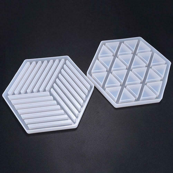 DIY Art Coaster Hexagon Stripe Crystal Mold Tray Mould Table Mat Coasters