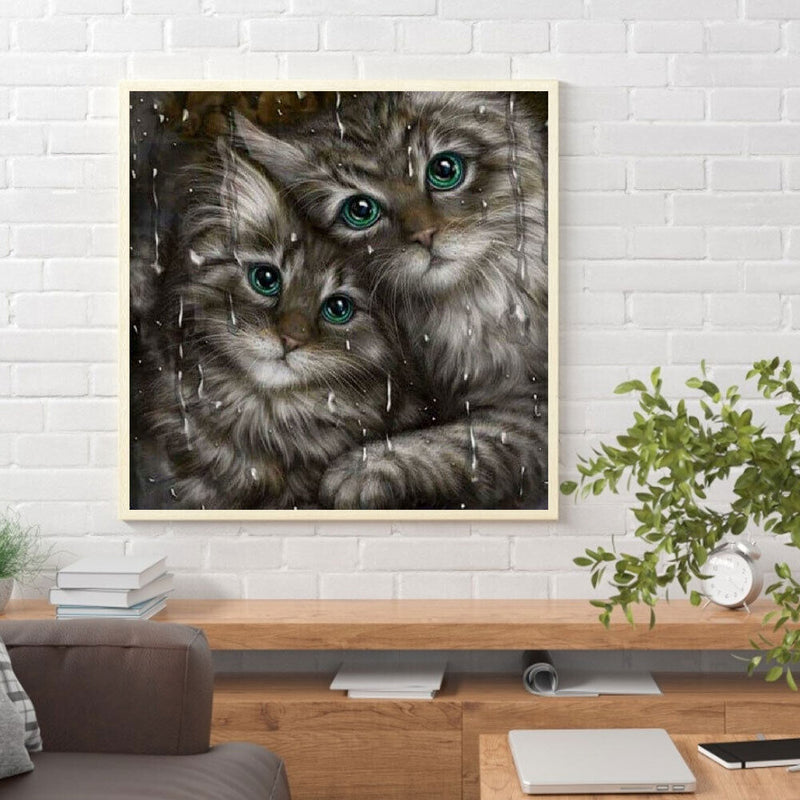 5D DIY Diamond Painting Full Round Drill Two Cats Wall Decor Rhinestone Cra