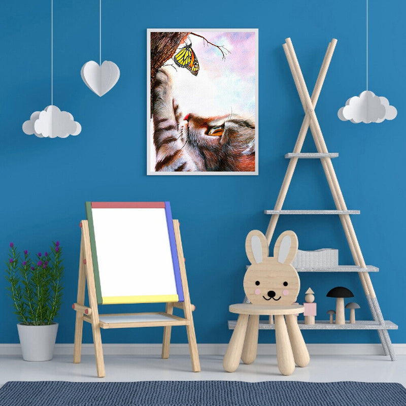 Diamond Painting 5D Full Round Drill Mosaic DIY Cat Butterfly Kit Bedroom Decor