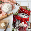 Hanging Neck Christmas Cat Print Linen Cleaning Apron Kitchen Cafe Home Pinafore