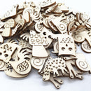 50PCS Wooden Craft Animal Pattern Snail Rabbit Handmade Embellishment Ornaments