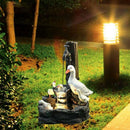 2PCS Solar Power Duck & Squirrel Family Garden Water Feature Fountain Statue