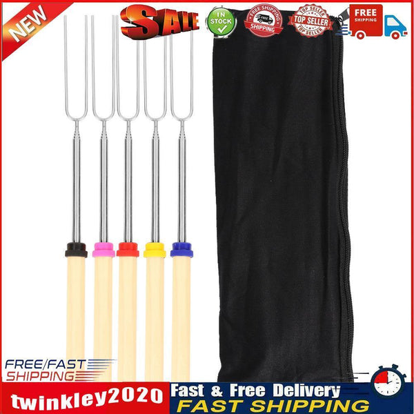 5x Outdoor BBQ Forks Stainless Steel Telescopic Camping Barbecue Sticks Newly