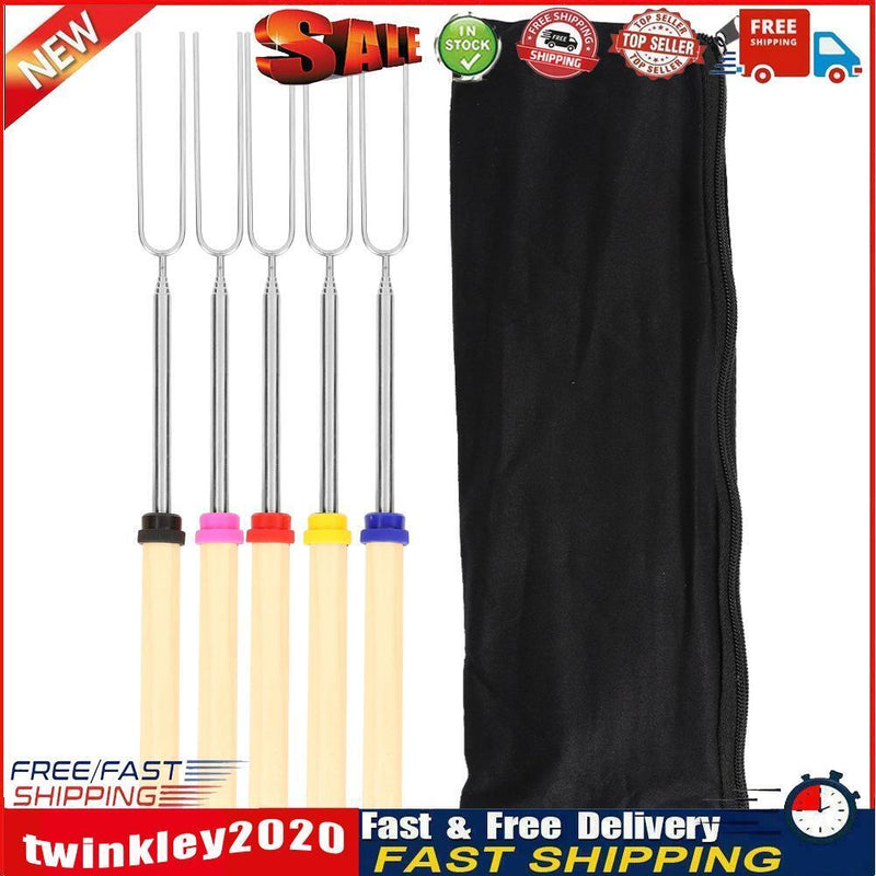 5x Outdoor BBQ Forks Stainless Steel Telescopic Camping Barbecue Sticks Newly