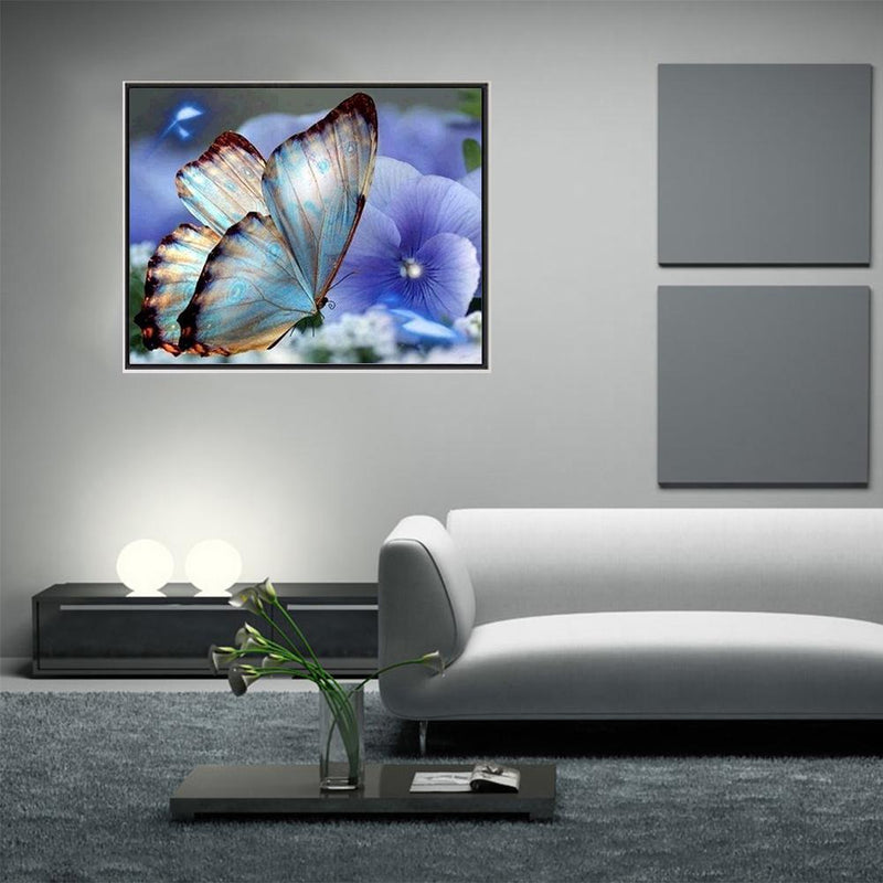 Blue Butterfly 5D Diamond DIY Painting Kit Home Decor Craft 30 X 25cm
