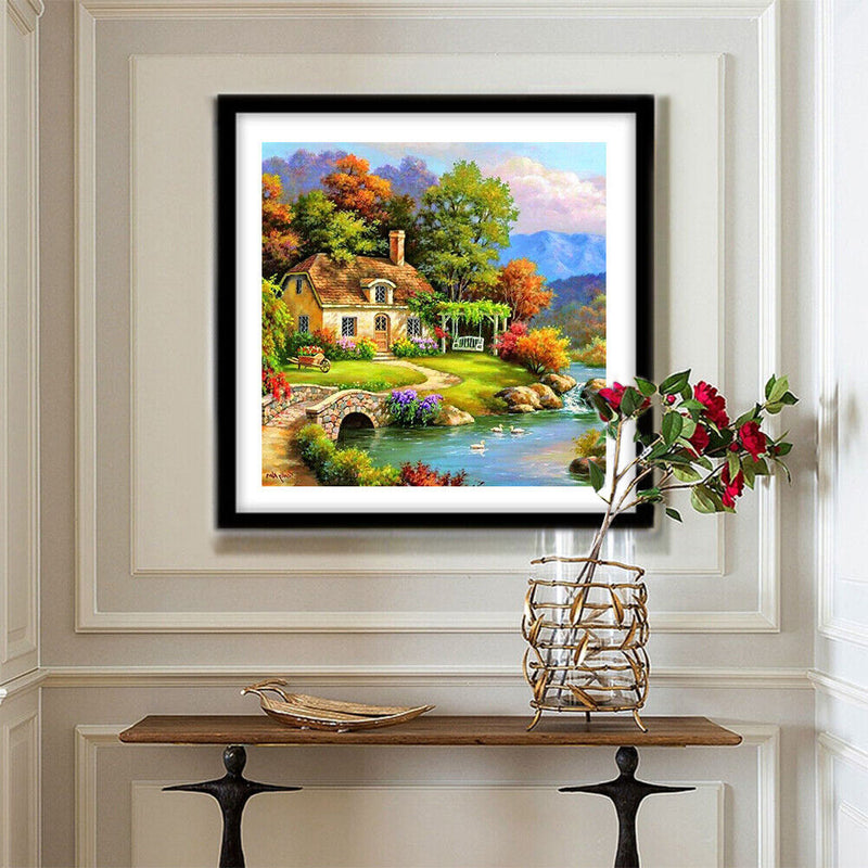 5D DIY Full Round Drill Diamond Painting Relaxing Village Cross Stitch Kit Newly