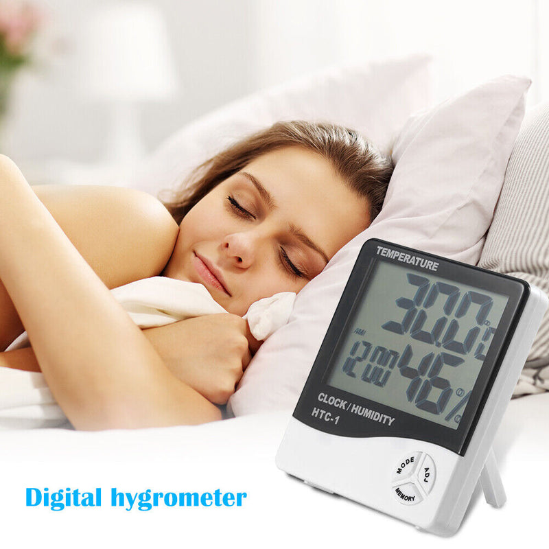 HTC-1 Large LCD Digital Indoor Hygrometer Room Thermometer with Alarm Clock