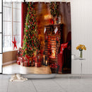Christmas Tree Gift Printed Shower Curtain Waterproof Hook Hanging Bath Cover