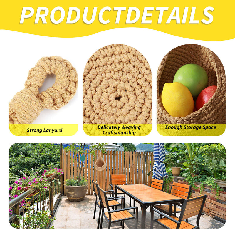 Wall-Mounted Jute Fruit Vegetable Basket Wall Hanging Storage (32x25cm) Newly