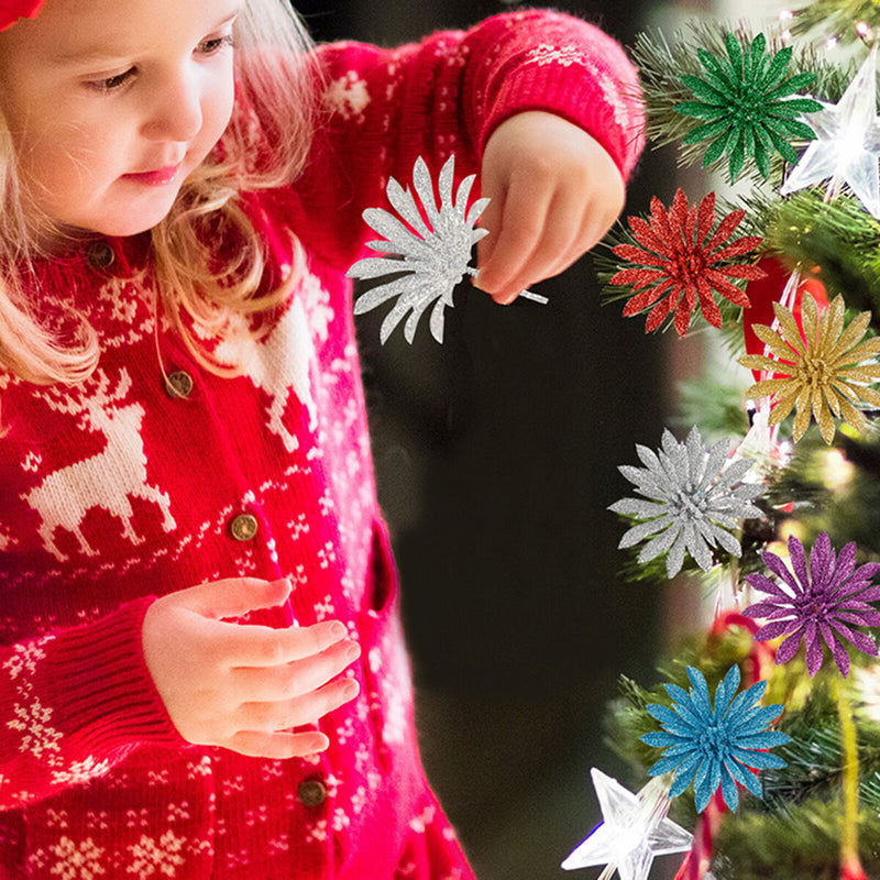 Christmas Tree Glitter Flowers Decor-Xmas Tree Wreaths Garland Artificial Flower
