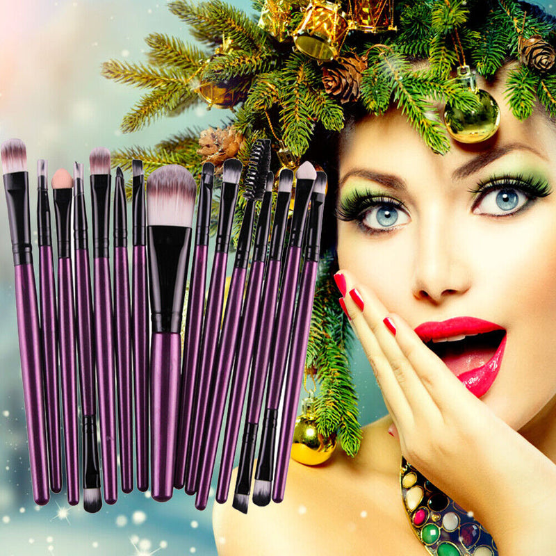 15Pcs Makup Brushes Tool Set Eyeshadow Eye Brush Kits?Purple Black?
