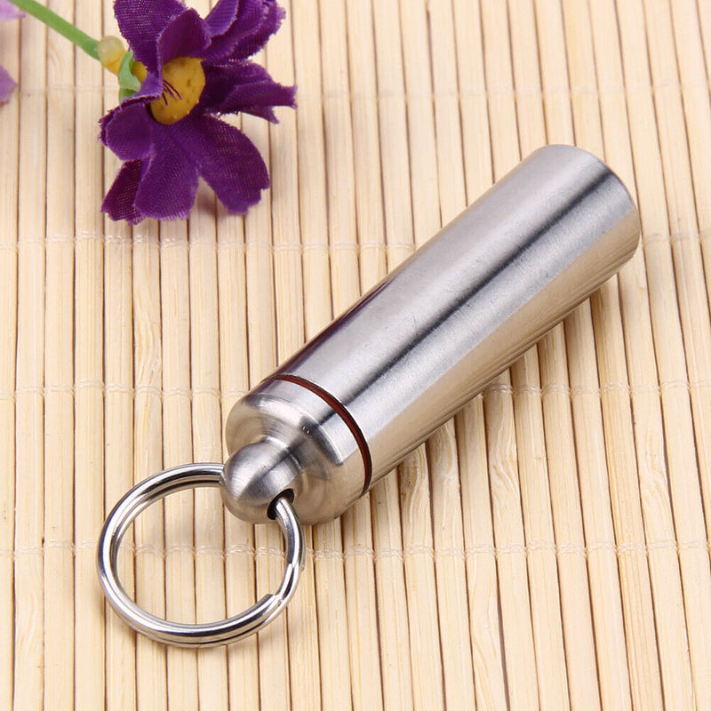 Survival Waterproof Pills Box Container Aluminum Medicine Bottle Keychain