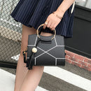Women PU Leather Floral Printed Tassel Handbag Crossbody Shoulder(Black)