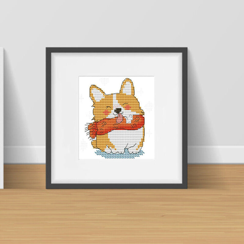 2 Strands Smiling Dog Partial Embroidery Stamped Cross Stitch Home Decor Gifts