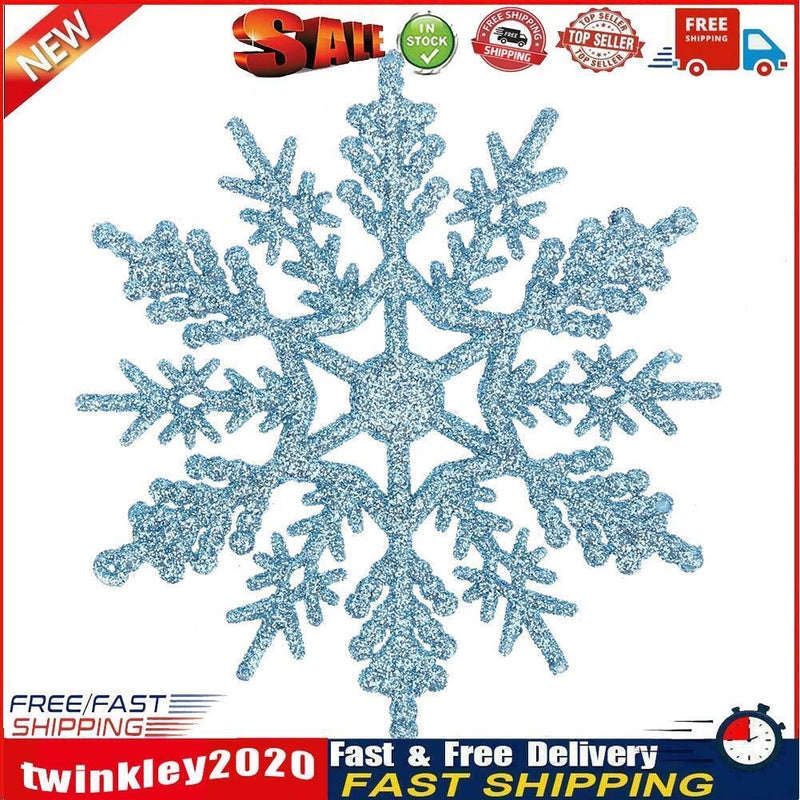 24pcs Snowflakes Xmas Tree Decor Plastic Glitter Snow Flake(Light Blue) Newly