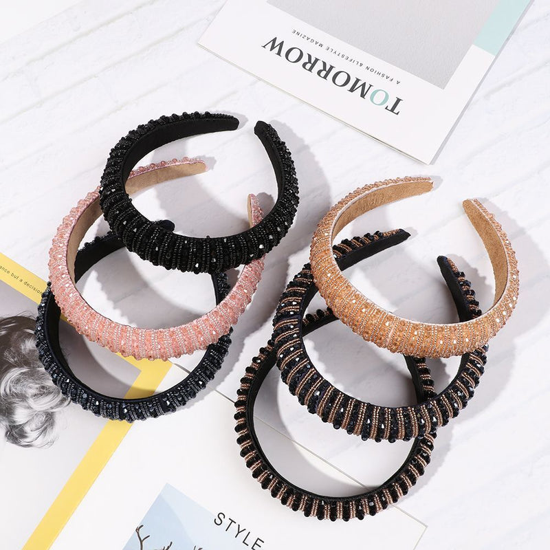 Women HairHoop Baroque Padded Rhinestone hairband Head wrap Handmade Headdress