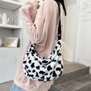 Cow Printed Plush Chest Bag Fashion Women Messenger Shoulder Pack Phone Purse