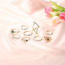 9pcs/Set Fashion Turquoise Ring Retro Rhinestone Knuckle Rings Jewelry Gift