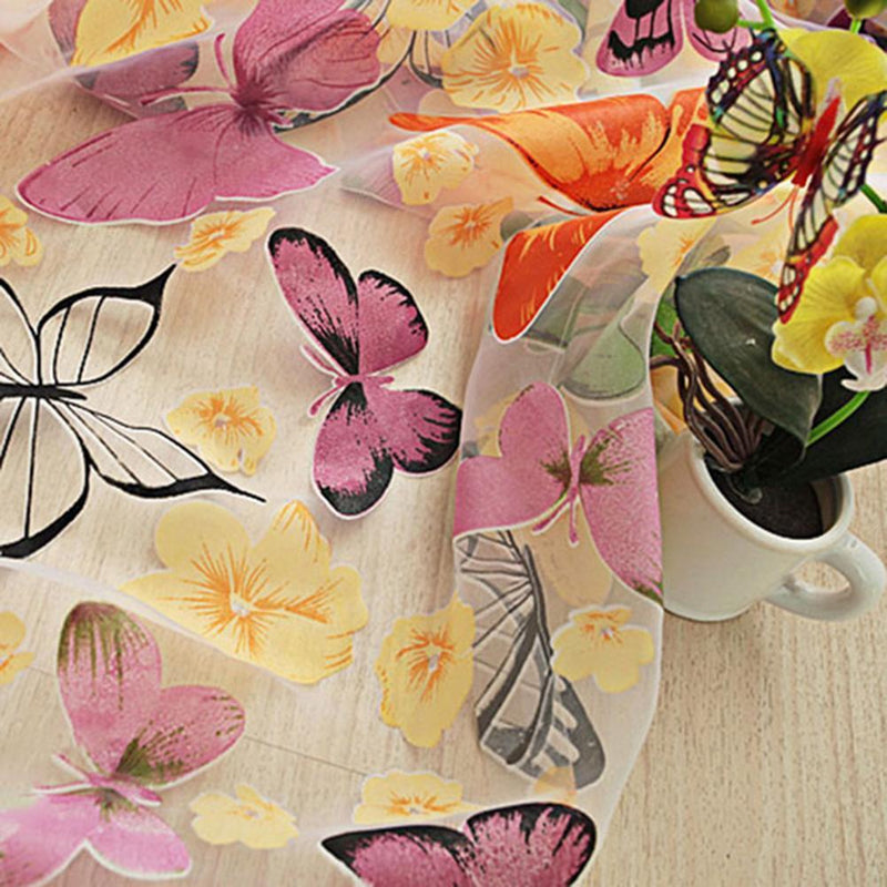2pcs Colorful Butterlfly Printing Burnt-out Curtain Sheer Organdy Panel