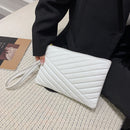 Women PU Envelope Bag Solid Color Zipper Luxury Clutch Purse Bag (White)