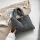 Women Winter Soft Fur Solid Color Top-handle Bag Small Handbag (Grey)