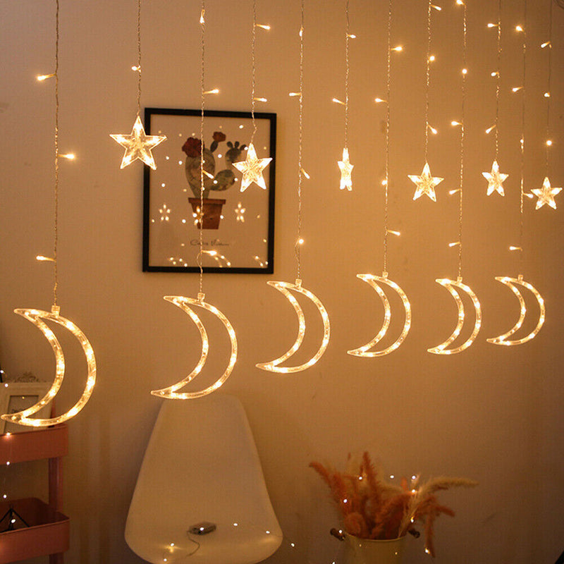 Star Moon LED String Lights Festival Holiday Garland Fairy Curtain Home Dec