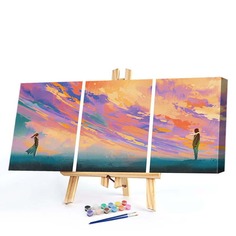3 Panels Sunset Couples Oil Paint By Numbers Kits DIY Craft Coloring Drawing Art