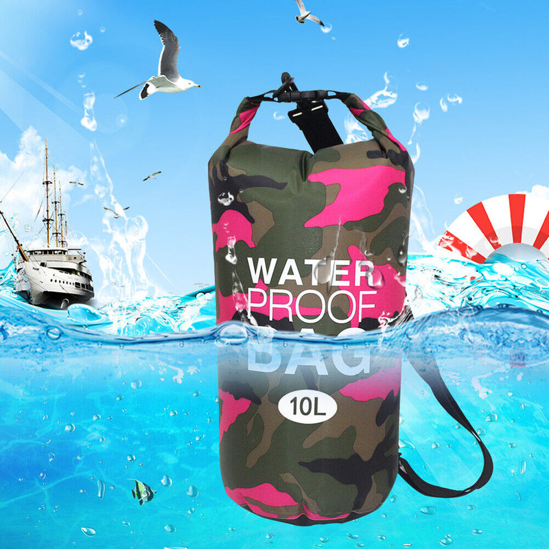 Waterproof Swimming Bag Camouflage Outdoor Camping Dry Sack (10L Rose Red) Newly