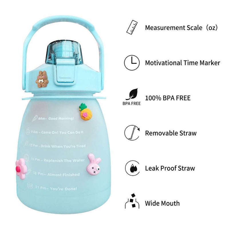 Water Bottle - Cute Belly Bottles Water Jug with Time Marker 1.3L (Green)