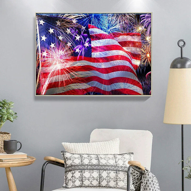 Mosaic Craft Picture Poster DIY Firework American Flag Diamond Painting Decor