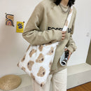 Autumn Plush Shoulder Handbag Women Bear Big Capacity Messenger Bag (B)