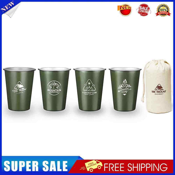 #A 350ml 4pcs Stainless Steel Water Mugs Camping Tableware Picnic Drinking Cups