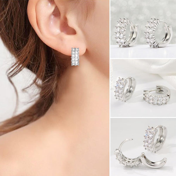 Zircon Ear Buckle Ear Piercing Double Rows Zircon Ear Stud Diamond Earrings