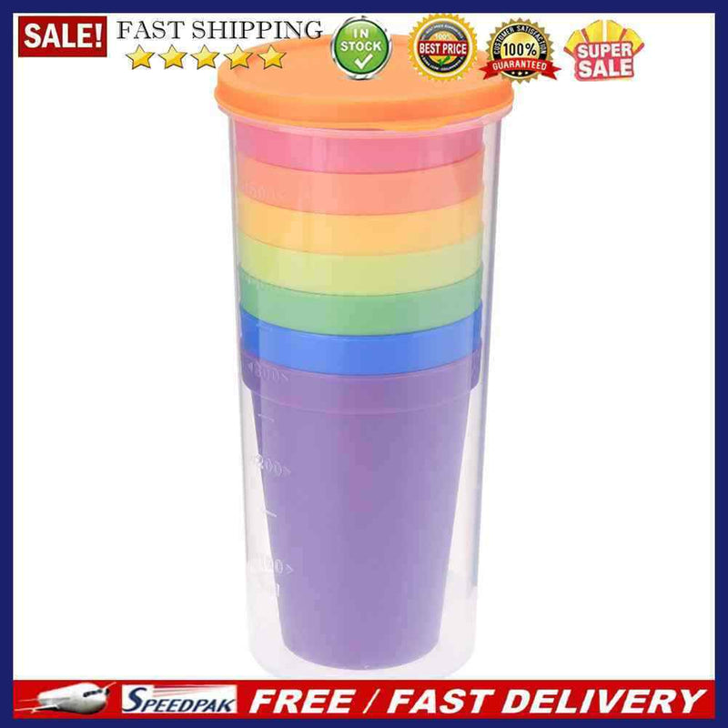7pcs/set 7 Color Portable Rainbow Suit Cup Picnic Tourism Plastic Cups