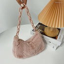 Retro Women Acrylic Chain Plush Underarm Bag Casual Handbags (Light Pink)