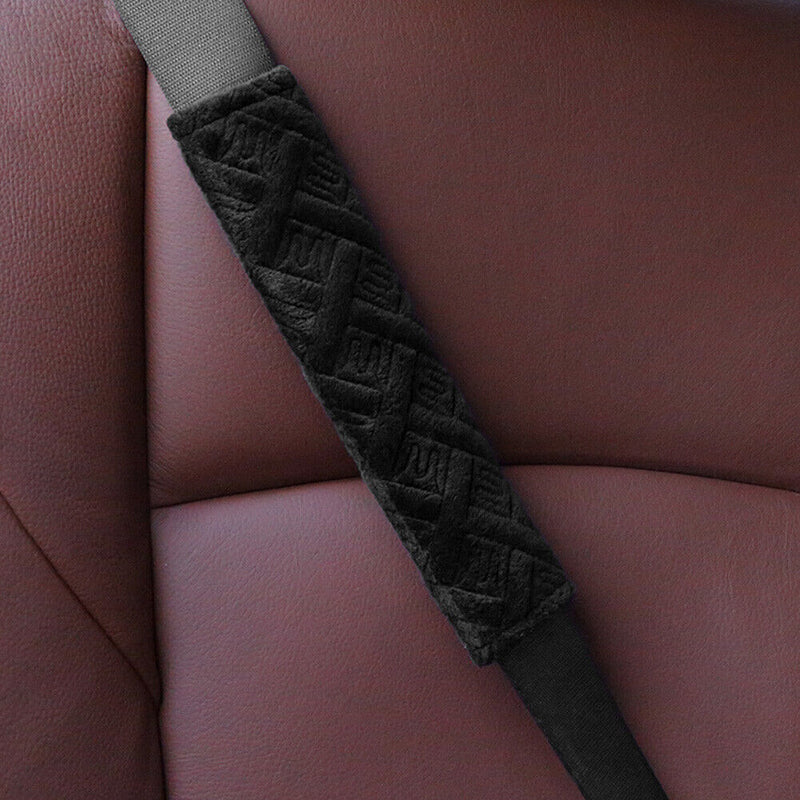 2pcs Car Seat Belt Cover Non Slip Fluffy Safety Belt Shoulder Pad (Black) Newly