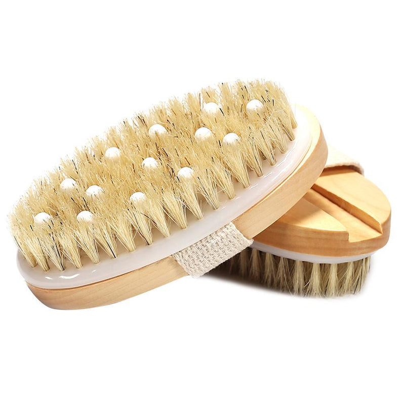 Wooden Bristle Body Brush Dry Wet Bath Scrubber Massager Exfoliate Shower Tools