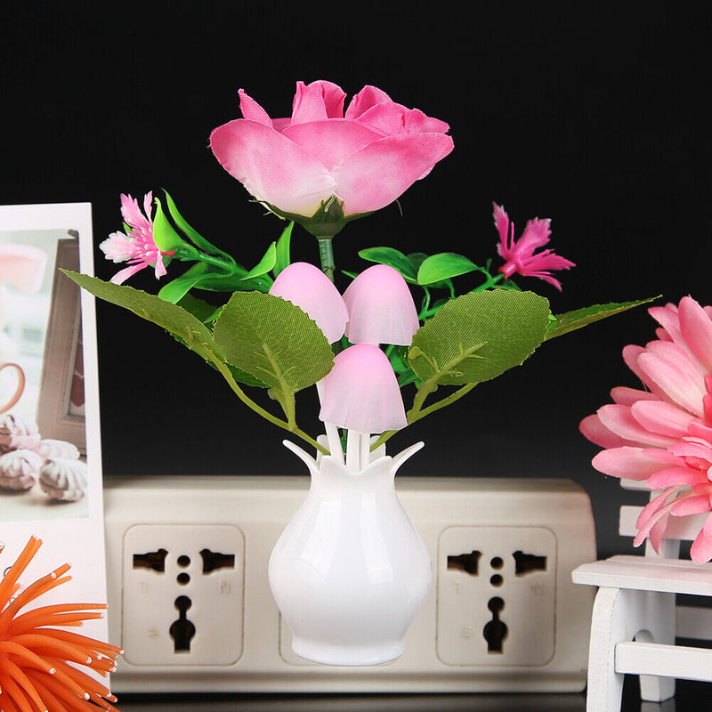 US Plug-in LED Night Lamp Flower Colorful Light Sensor Bedroom Home (LJ-3)